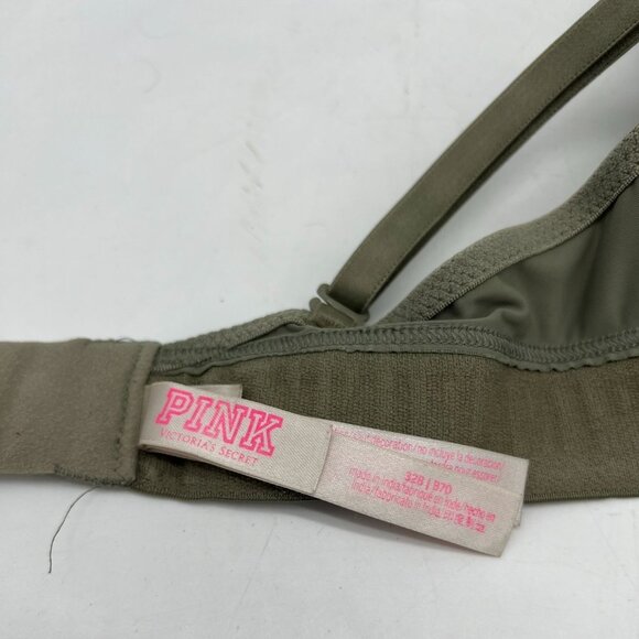 Victoria's Secret Pink Womens T-Shirt Push-Up Bra Size 32B Olive Green Underwire - Picture 4 of 6